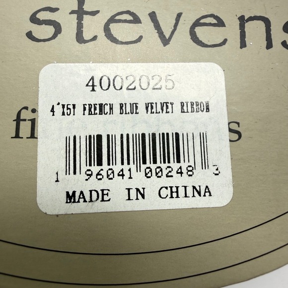 d. stevens French Blue Velvet Ribbon 4in x 5yd Silver Glitter Damask 4002025 - Picture 5 of 5